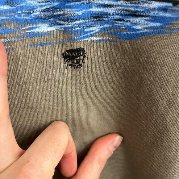 Brown vintage 90s Idaho graphic tee wirth snow mountain forest buck deer scene - Picture 8 of 8